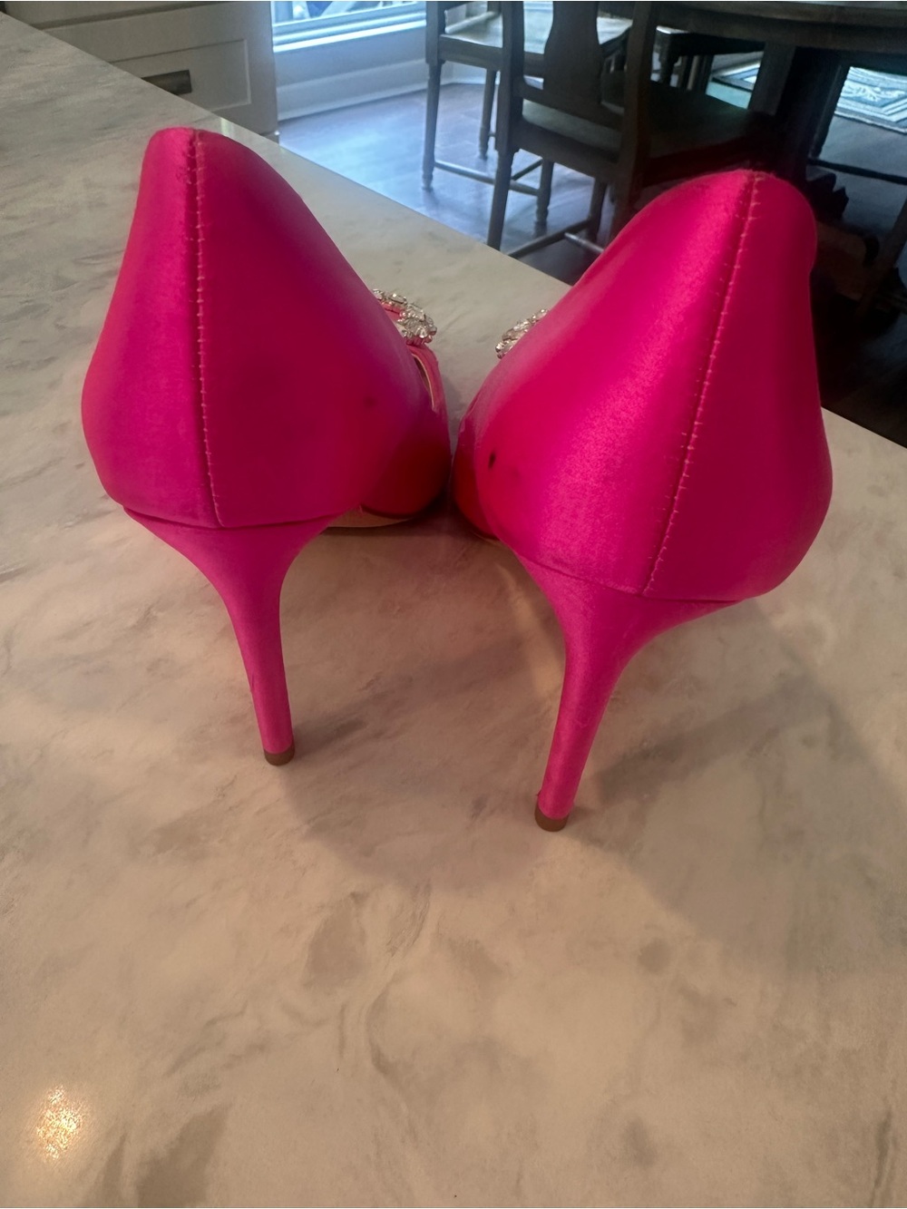 Badgley Mischka Hot Pink Crystal-Embellished Pointed Toe Pumps - Picture 5 of 12